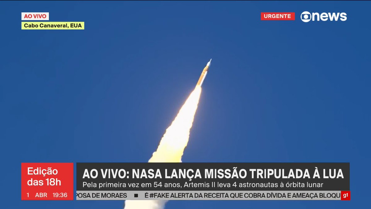 NASA lança missão tripulada à Lua. Veja o momento: ➡Assista à #GloboNews ao vivo: #Edição18