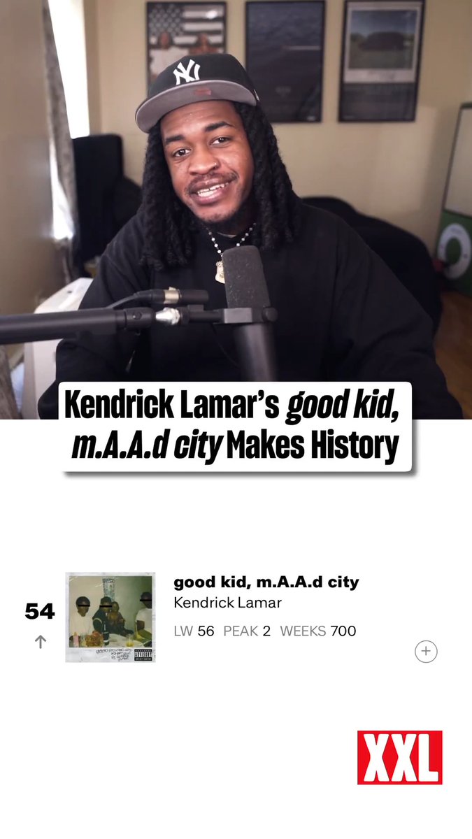 Kendrick Lamar’s good kid, m.A.A.d city has officially reached 700 weeks (over 13 years) on the Billboard 200, becoming the first rap studio album ever to hit that mark. 🤯🔥