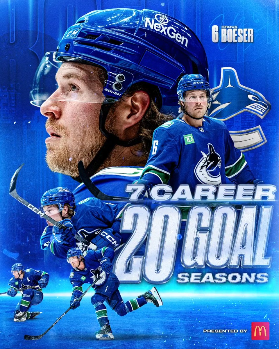 That's our Brockstar! 🤩 Sixth player in franchise history with at least seven 20 goal campaigns. #Canucks | McDonald's 🇨🇦