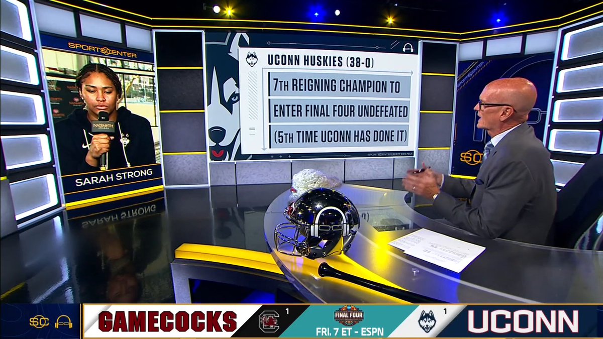 UConn sophomore forward Sarah Strong joins Scott Van Pelt on SportsCenter to reflect on winning the Naismith Women’s Player of the Year award and what lies ahead as the Huskies head into the Final Four 🏆