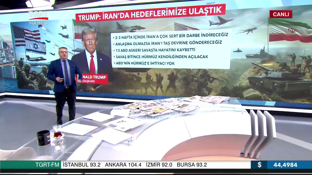 🚩"Trump: İran'da hedeflerimize ulaştık" • 2-3 hafta içinde İran’a çok sert bir darbe indireceğiz. • Anlaşma olmazsa İran’ı taş devrine göndereceğiz. • 13 ABD askeri savaşta hayatını kaybetti. #OlurMuOlur