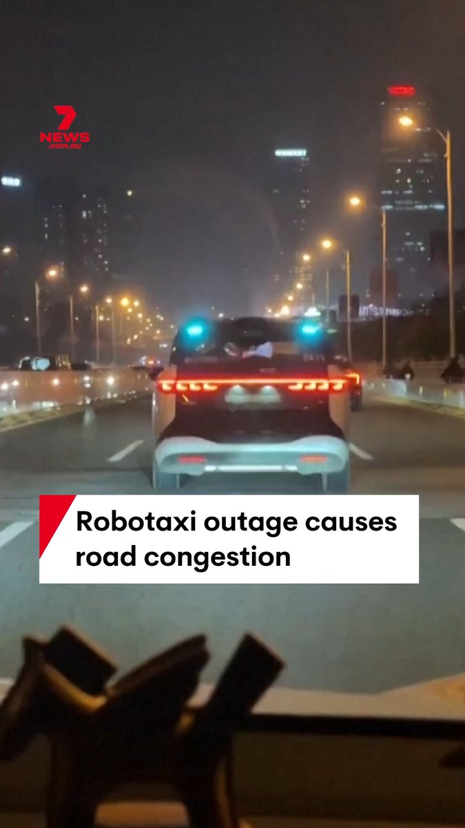 Local police have reported that a "system failure" caused a widespread robotaxi outage in Wuhan, China, on April 1. Multiple vehicles operated by Baidu's Apollo Go were stranded in the middle of roads with their hazard lights flashing. Meanwhile, other vehicles were forced to navigate around the congestion. #robotaxi #baidu #wuhan #china #traffic