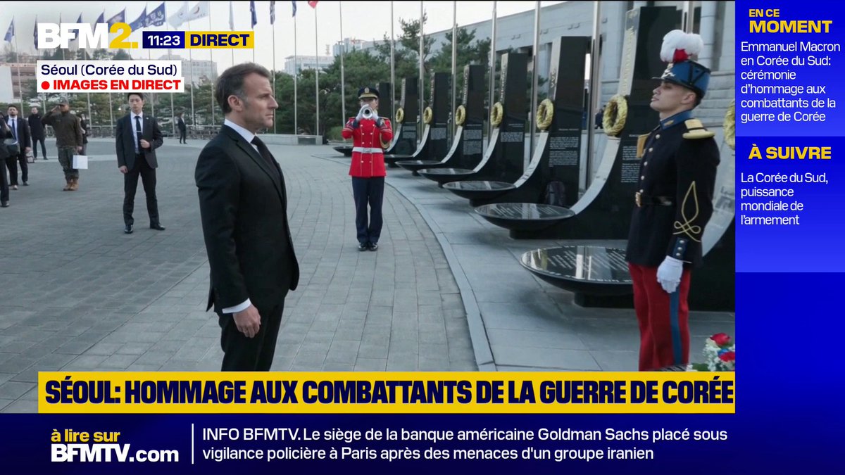 Emmanuel Macron, en visite d'État en Corée du Sud, rend hommage aux combattants de la guerre de Corée #BFM2