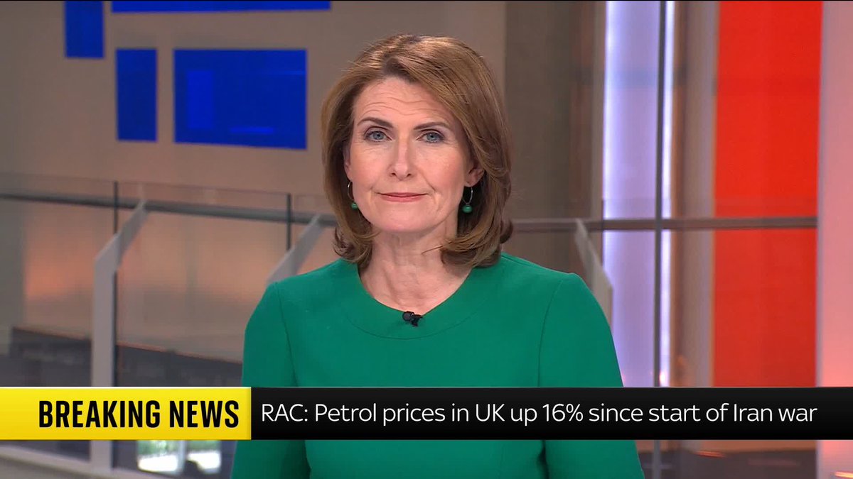 BREAKING: Petrol prices in the UK are up 16% since the start of the Iran war, according to the RAC. 📺 Sky 501 and YouTube