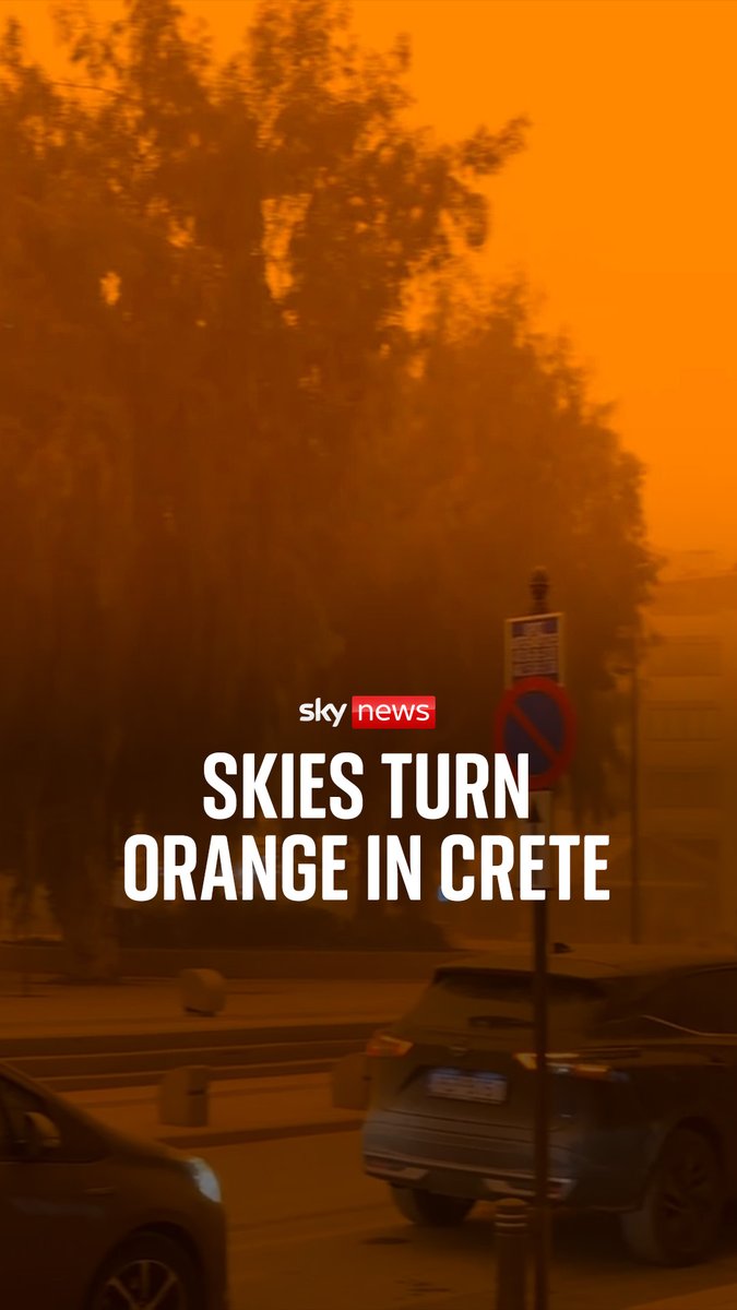 A Saharan dust cloud swept over the Greek island of Crete, turning its skies a bright orange.