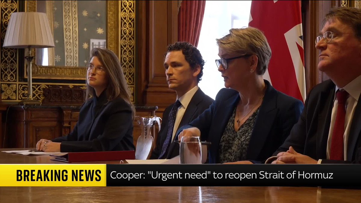 The UK's foreign secretary has condemned what she says is Iran's recklessness in blockading the Strait of Hormuz. Yvette Cooper is chairing a meeting of nations who are seeking to re-open the shipping lane. Iran war latest: 📺 Sky 501 and YouTube