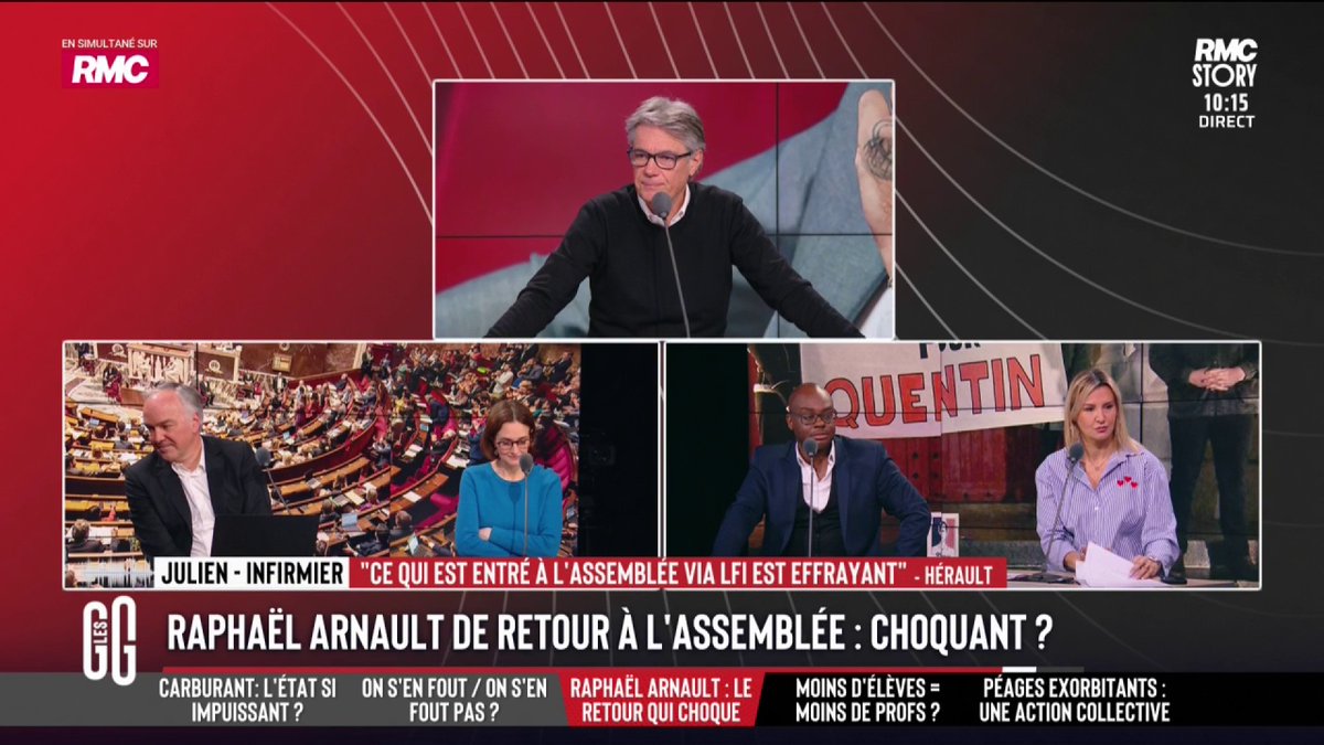 🔴Le député LFI Raphaël Arnault est de retour à l’Assemblée Julien, infirmier: "On a Raphaël Arnault le fiché S à l'extrême gauche, on a Boccaletti le libraire antisémite à l'extrême droite, au RN. Le drame, ce sont les électeurs qui votent pour ces gens-là" #GGRMC