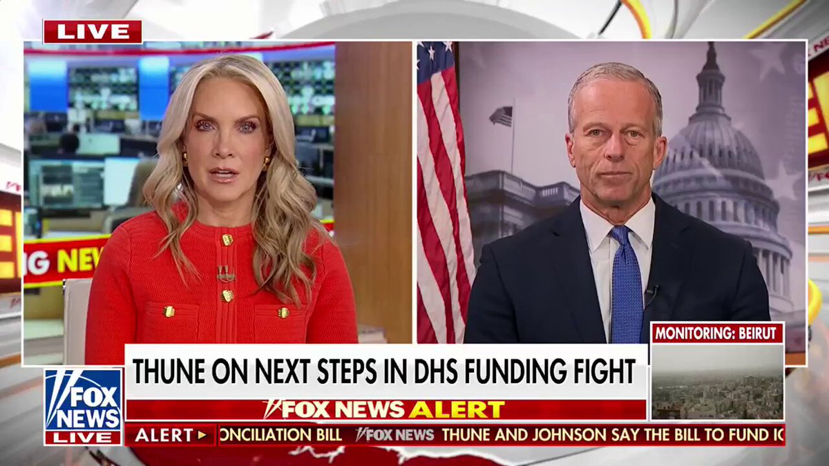 DHS FUNDING FIGHT: Leader John Thune responds to Chuck Schumer's claim that Republicans "caved" -- following last night's agreement to push forward a bill to fund DHS.