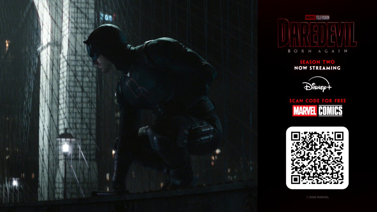 #DaredevilBornAgain 🤝 Marvel Comics Scan the QR Code to read the comics that inspired the Marvel Television series. And don’t miss Season 2, now streaming on Disney+.