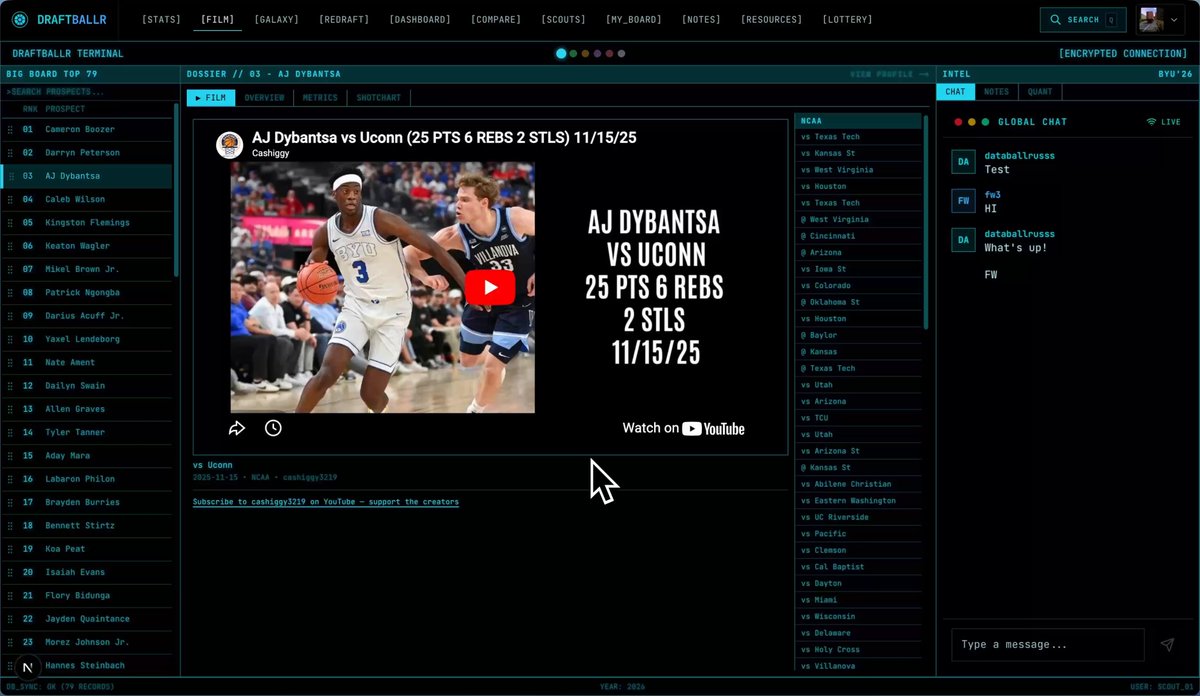 The Film Terminal Watch clips on players, take notes, rearrange your board on the fly as needed. I've embedded cashiggy (who i think makes the absolute best film cuts), Ben Pfeifer , and No Ceilings youtube videos among some other creators here for easy access.