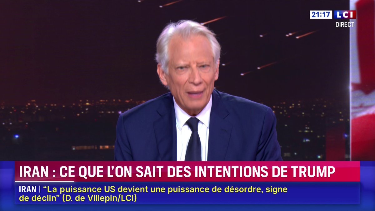 🗣️ "Mon principal regret, c’est que l’Europe ne soit pas à la hauteur de l’Histoire et incapable de parler d’une seule voix pour condamner avec la plus grande fermeté la politique américaine", déplore Dominique de Villepin ▶️ Darius Rochebin