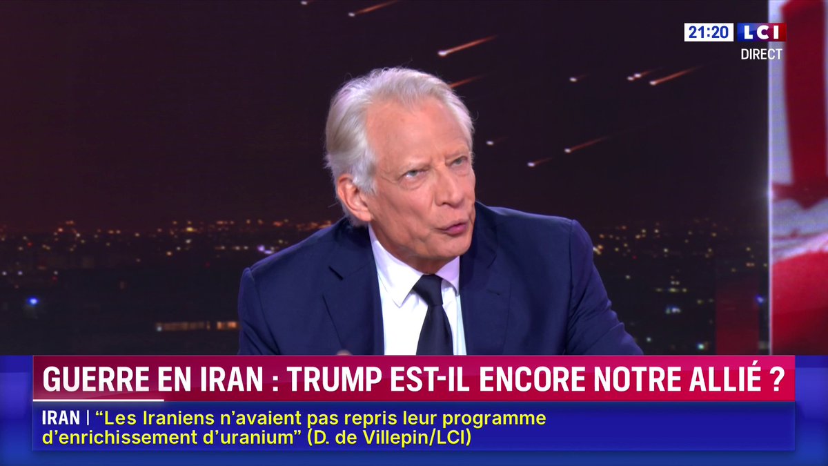 🗣️ "La France doit refuser tous les vols américains vers le Moyen-Orient. À aucun moment il ne faut mettre le doigt dans un engrenage qui pourrait nous entraîner dans une guerre dont il ne sortira rien de bon", assure Dominique de Villepin ▶️ Darius Rochebin