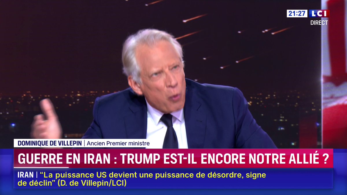 🗣️ Guerre en Iran : "Nous sommes en train de jouer avec la vie des peuples, avec une légèreté coupable. De ce point de vue-là, l’Europe ne doit pas laisser faire les Américains" : Dominique de Villepin ▶️ Darius Rochebin