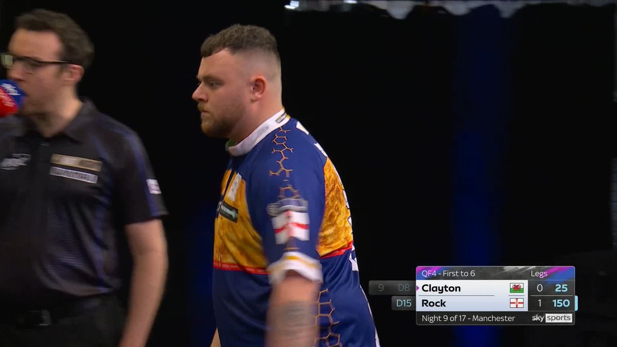 ROCK OFF TO A FLYER! Josh Rock means business in Manchester! Northern Ireland's number one follows up a delightful 126 with a HUGE 150 checkout to double his lead over Jonny Clayton! 📲 #PLDarts | QF4