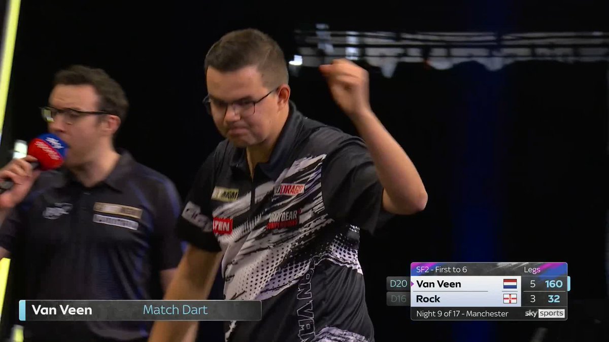 VAN VEEN SINKS ROCK! What a way to win it! 😍 Gian van Veen piles in a magnificent 160 checkout to wrap up victory over Josh Rock and advance to his fourth nightly final of 2026! 📲 #PLDarts | SF2