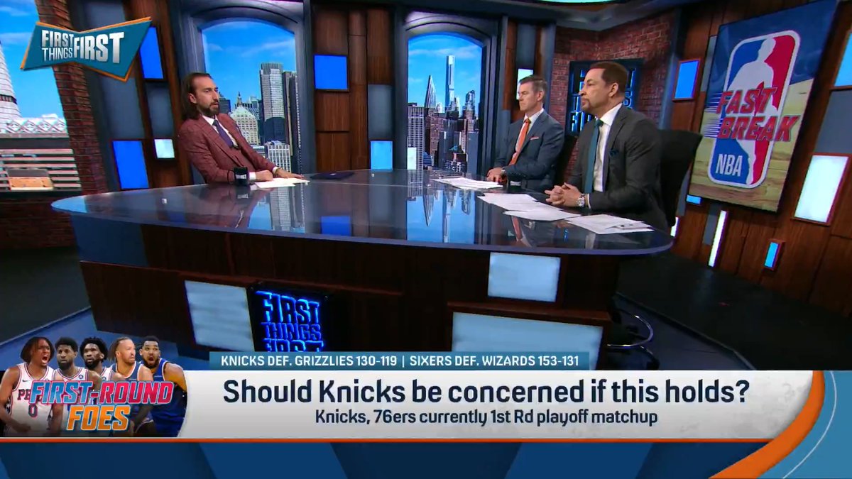 .Chris Broussard thinks the Knicks should be concerned if they have to play the 76ers in the playoffs: “All of the pressure! All of it on the Knicks! None on the Sixers.”