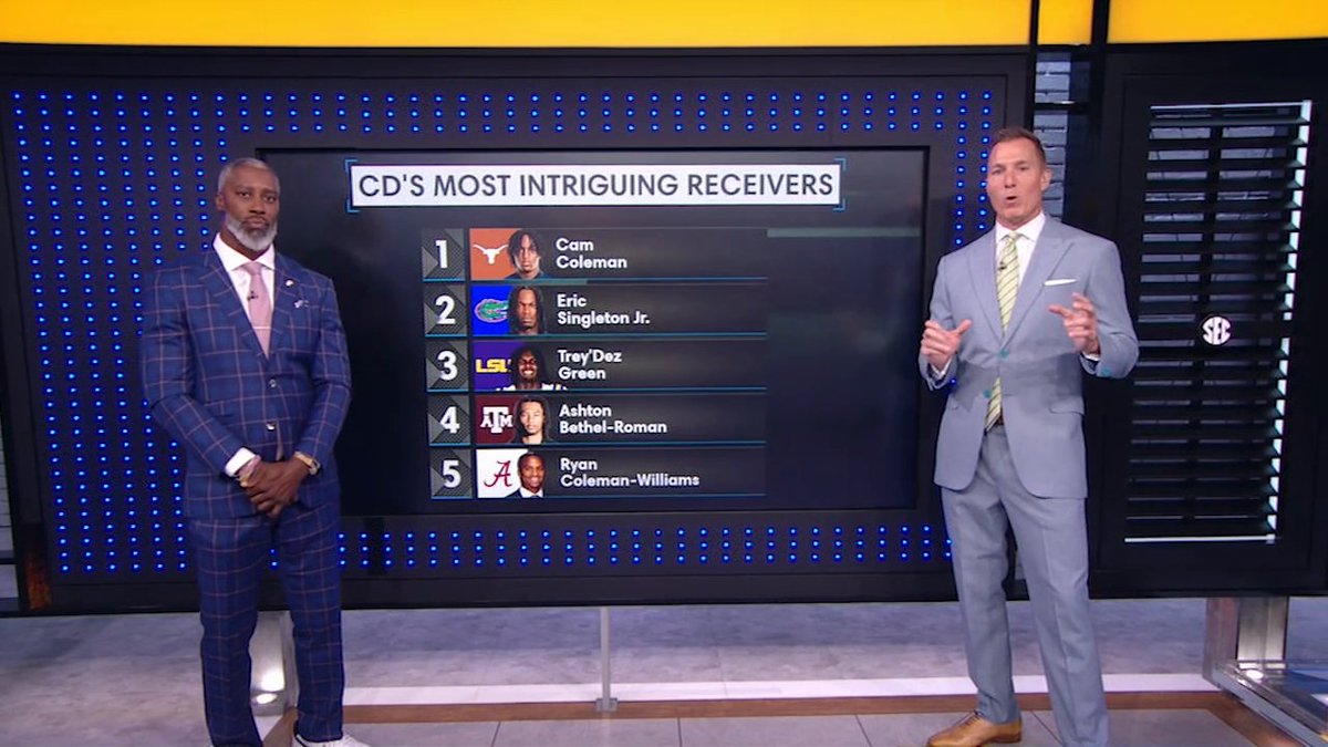 1) Cam Coleman 2) Eric Singleton Jr. 3) Trey'Dez Green 4) Ashton Bethel-Roman 5) Ryan Coleman-Williams Chris Doering lists his most intriguing receivers in the SEC 👀