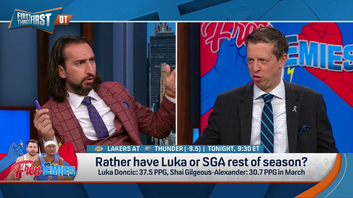 .Danny Parkins: "Luka and SGA’s numbers are close, but Shai is a much better defender. If there was a 3rd team All-Defense, he'd make it." nick wright: "If you compare their careers, primes or playoff numbers, Luka clears him. I don't think SGA is the best player in the NBA."