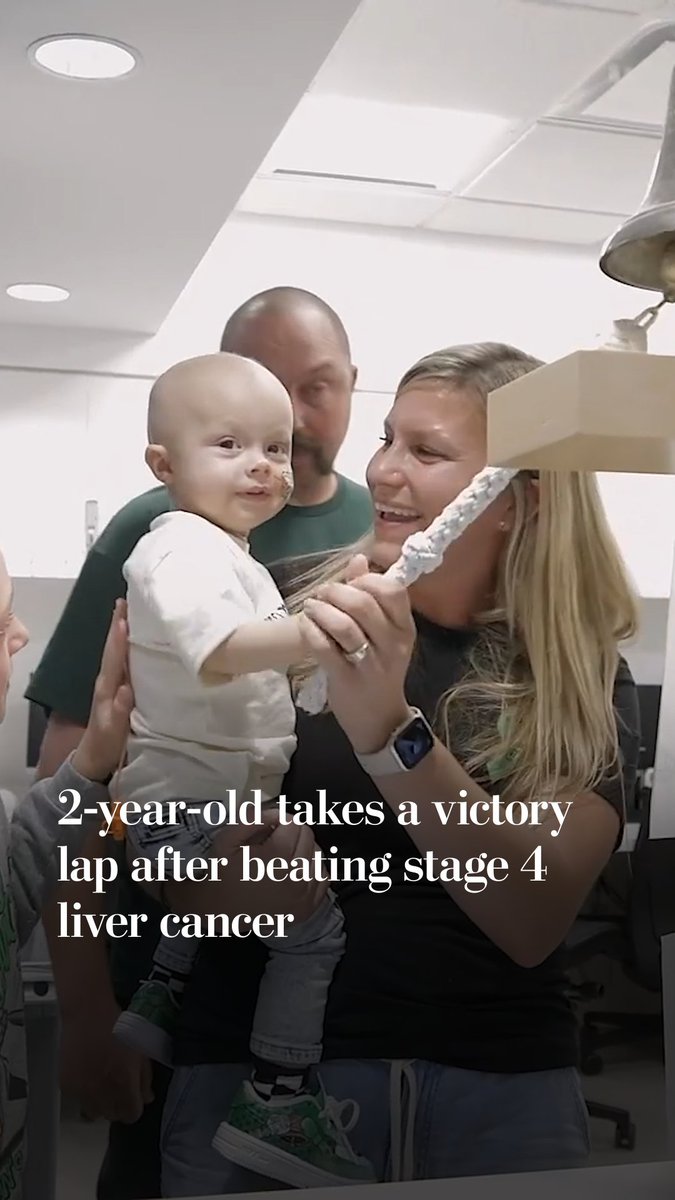 Crew Dearth, 2, is a liver cancer survivor whose “life was changed by a living donor,” according to the Cleveland Clinic. Crew walked down the hospital’s hallways to ring the Bravery Bell to celebrate the end of his cancer treatment.