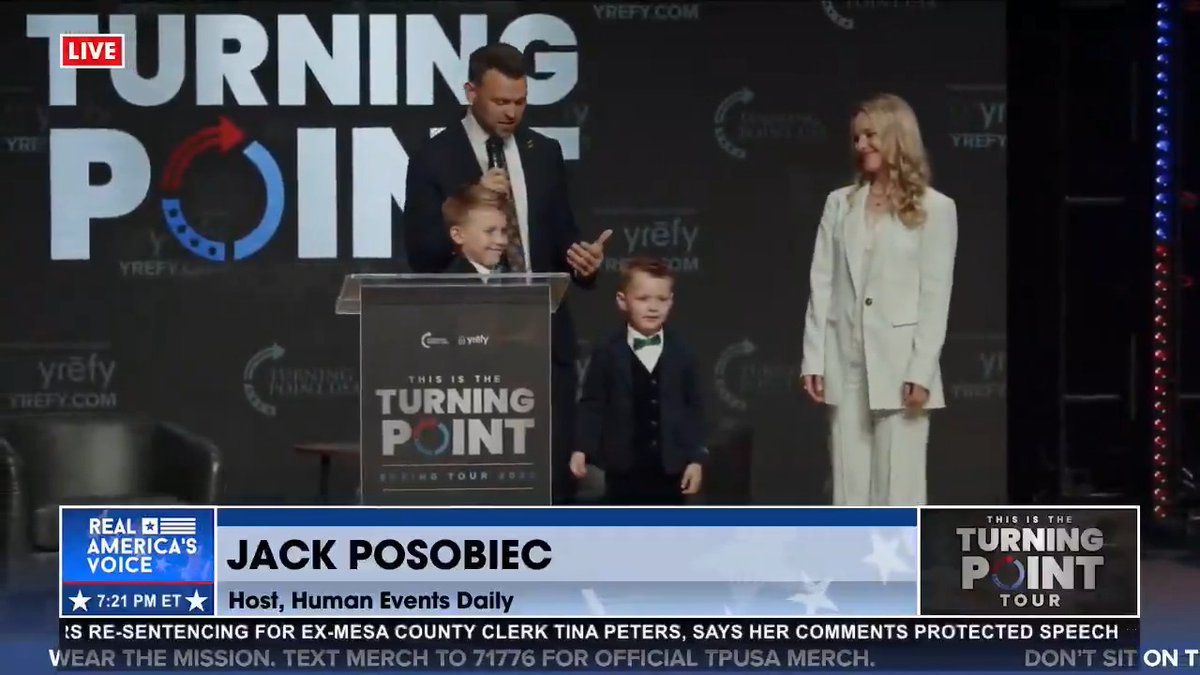 “SPREAD THE GOOD NEWS” “Go out there and continue to spread the Good News. Spread the News far and wide. That’s what Charlie stood for…that’s what was in his heart. HE IS RISEN.” - Jack Posobiec brings his family on stage. Turning Point USA