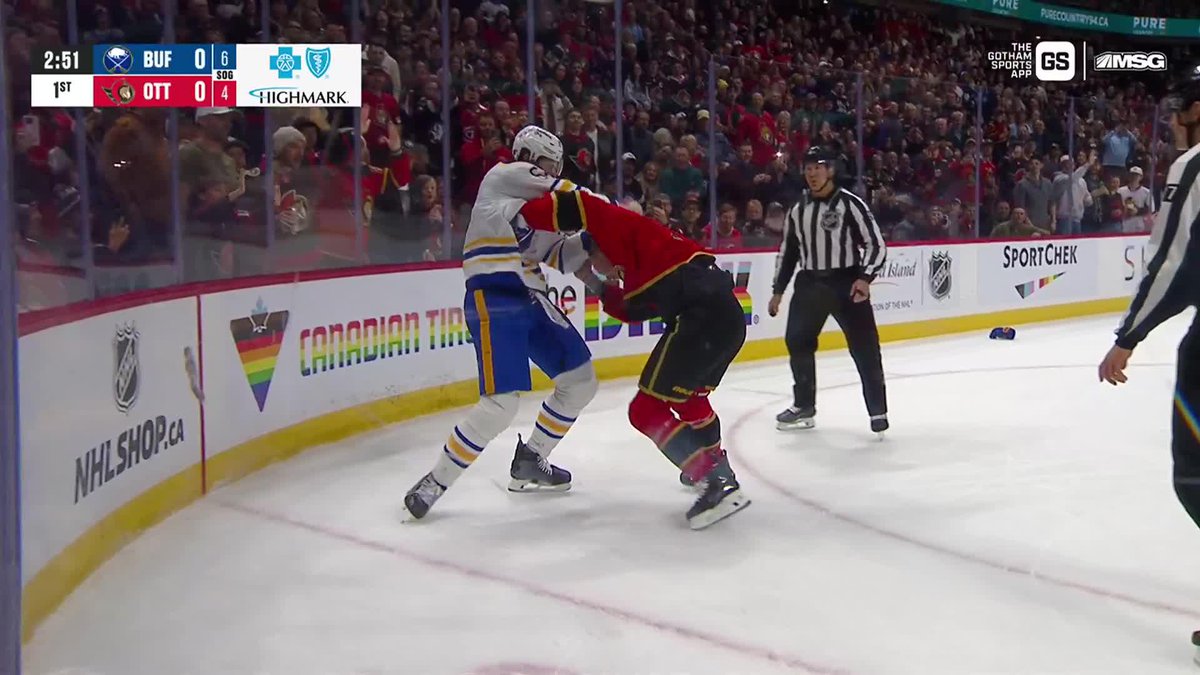 Brady Tkachuk and Logan Stanley DROPPED THE MITTS and it looks like the Stanimal got the win 😳🥊