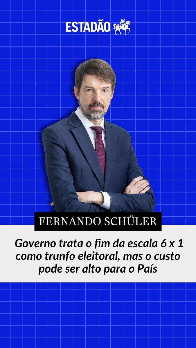 OPINIÃO ✍🏻 Fernando Schüler: Governo trata o fim da escala 6 x 1 como trunfo eleitoral, mas o custo pode ser alto para o País. É um erro decidir sobre um tema complexo em regime de urgência Assine o #Estadão em para acompanhar todas as colunas em vídeo