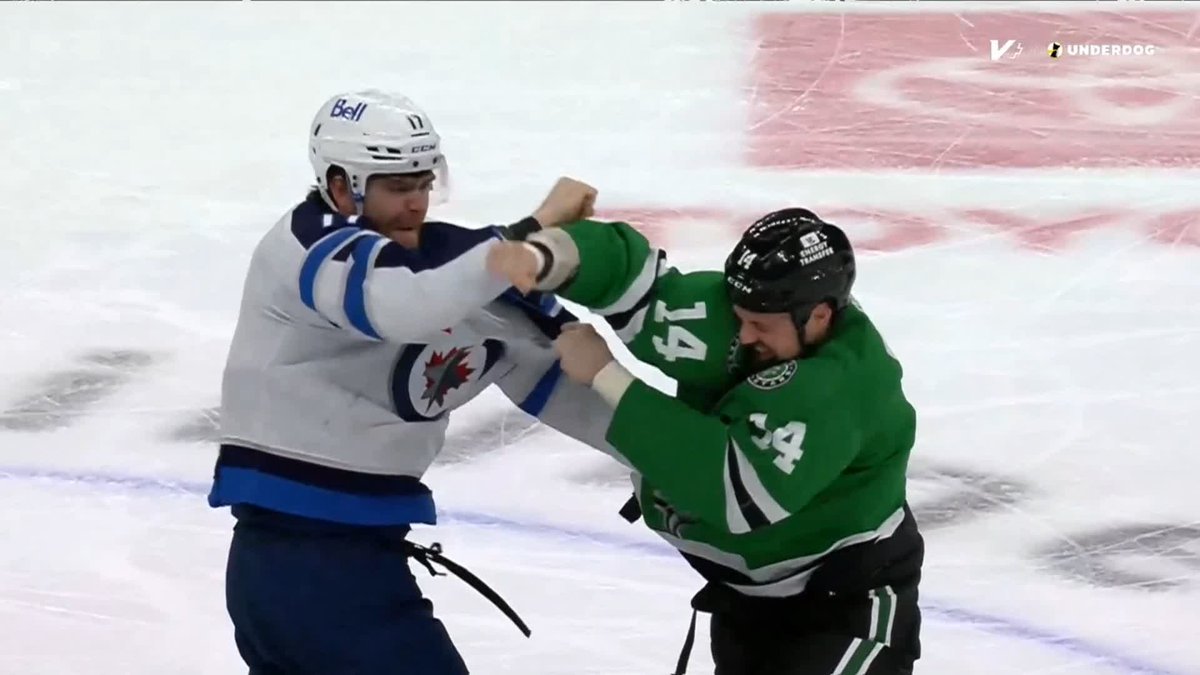 ROCK 'EM, SOCK 'EM! Jamie Benn gets in a battle of the captains with Adam Lowry 🥊 #TexasHockey