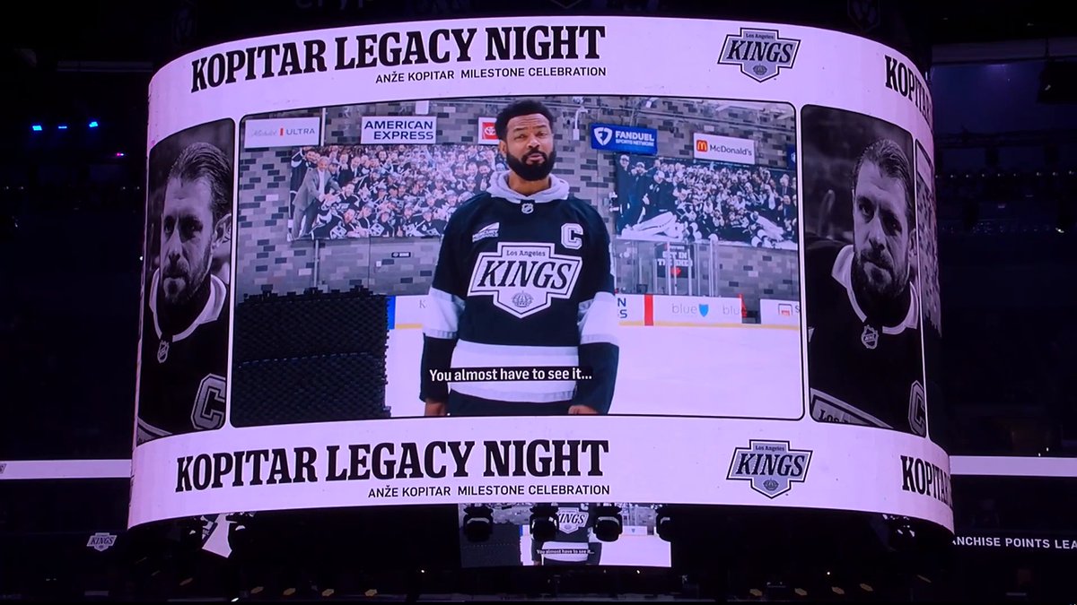 Cool moment at Crypto.com Arena tonight as 1,308 pucks were dropped to the ice to celebrate Anze Kopitar becoming the LA Kings' all-time points leader! 👏