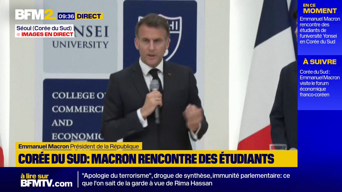 Moyen-Orient: "Nous avons établi une coopération claire avec votre président, en travaillant ensemble avec d'autres Nations pour planifier une opération pacifique d'escorte de certains pétroliers et transporteurs à travers le détroit d'Ormuz", annonce Emmanuel Macron à Séoul
