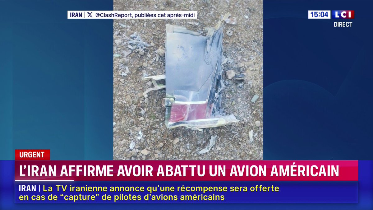 🔴 L'Iran affirme avoir abattu un avion américain au-dessus de son territoire Selon les toutes dernières informations, l'agence iranienne Fars affirme que l'armée recherche le pilote La télévision d'État annonce qu'une récompense sera offerte en cas de capture du ou des pilotes