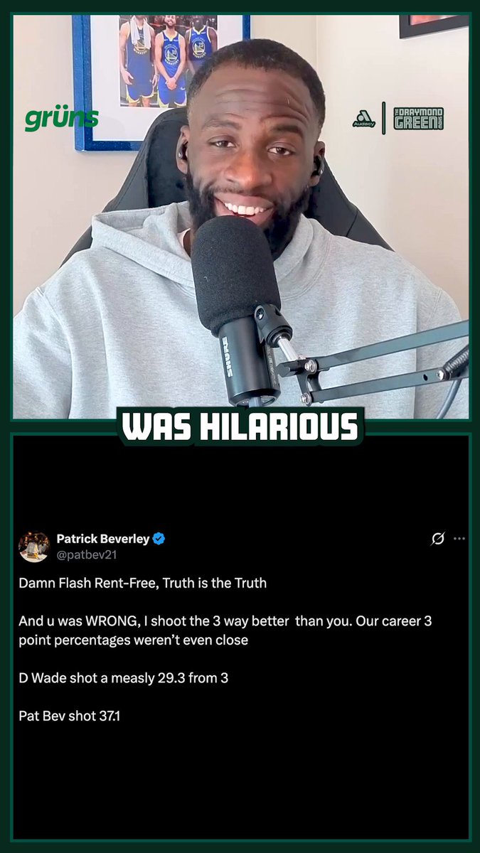 Draymond reacts to the Dwyane Wade and Patrick Beverley beef “James Harden is a point guard, one of the best point guards we've seen... so the argument about James Harden being a better 2 guard than Dwyane Wade, I disagree... But I will say, Pat Bev coming out and throwing that 3-point percentage out was hilarious, the defense was guarding y'all two a little bit differently brother.”