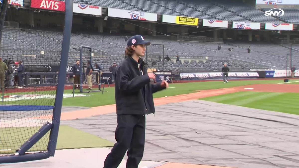 J.J. McCarthy is also at Yankee Stadium for the home opener and helps Jack Hughes warm up for his first pitch