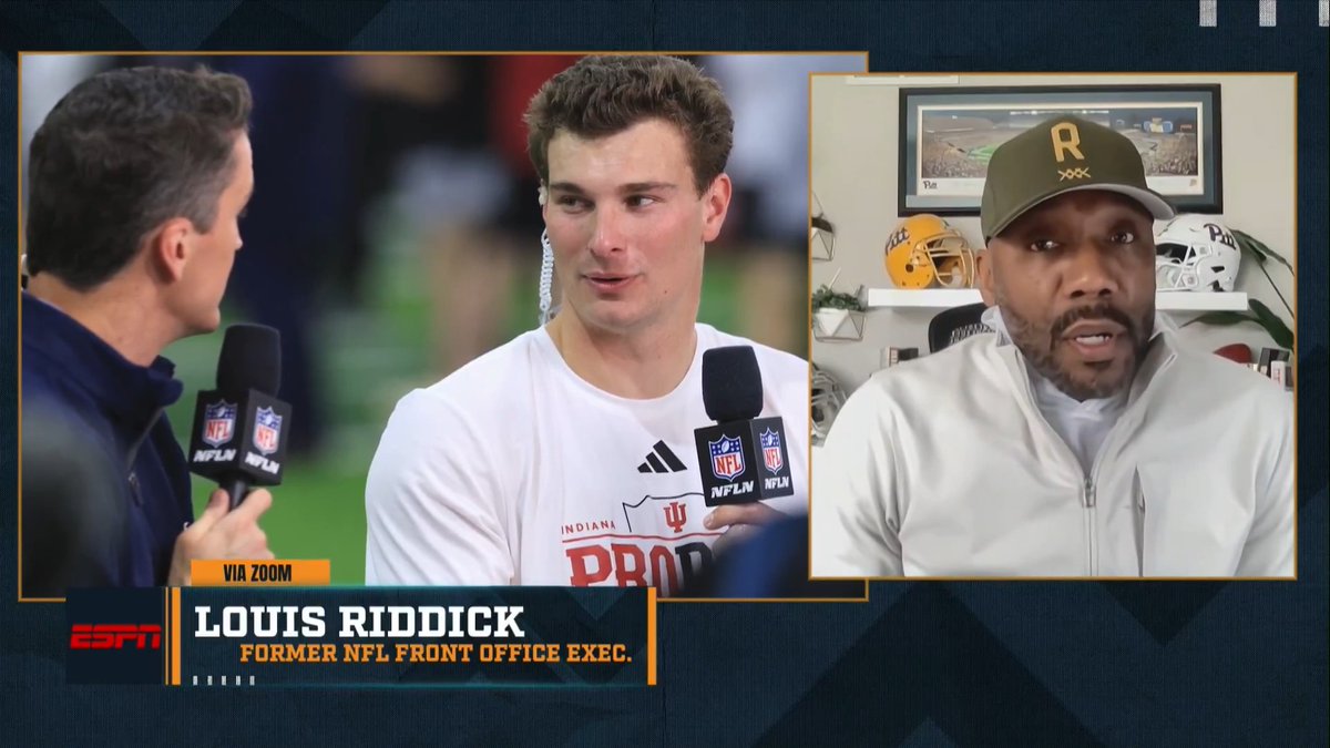 "He's a lot bigger now than he was during the season... he is put together now – he has hit the weight room... he looks the part of a franchise QB." – Louis Riddick on Fernando Mendoza following #Indiana's Pro Day.