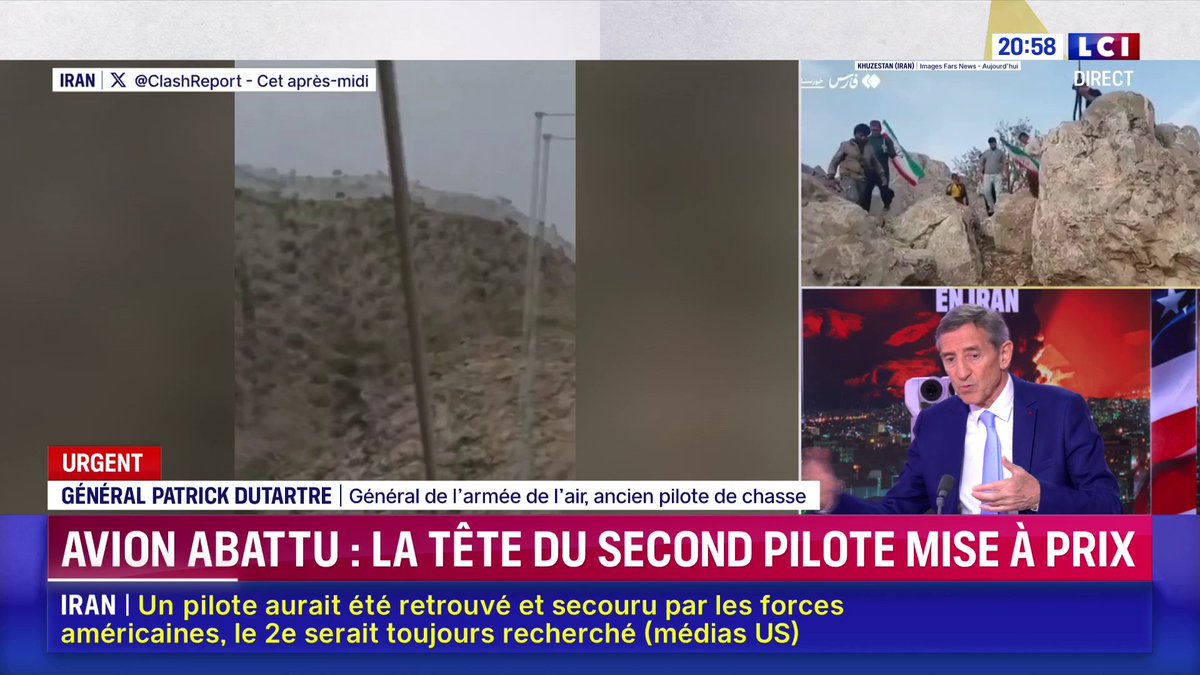 🔴 Avion américain abattu en Iran 🗣️ "La question est désormais de savoir dans quel état se trouve le pilote. Tout dépend de la procédure d’éjection et du relief au moment de l’atterrissage… On peut être extrêmement blessé", explique le général Patrick Dutartre