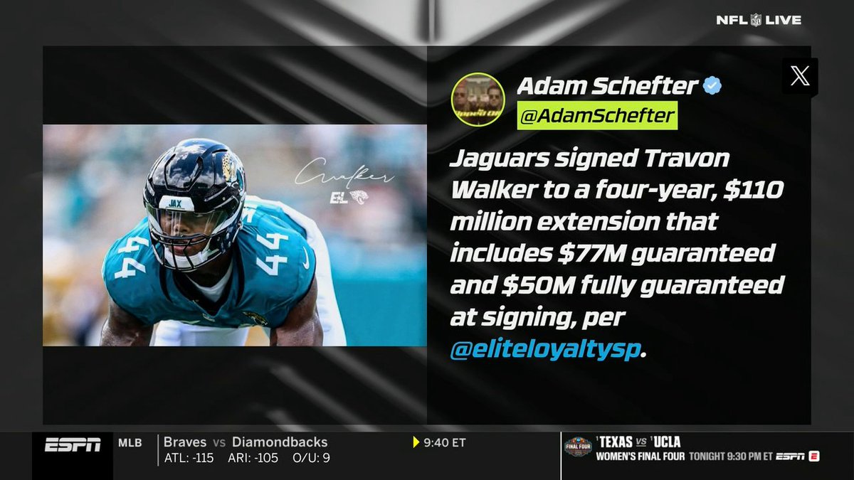 The Jacksonville Jaguars and Travon Walker have agreed to a 4-year, $110M extension 💰 Mina Kimes shares her thoughts on why this is a great move for the Jaguars moving forward ✍️