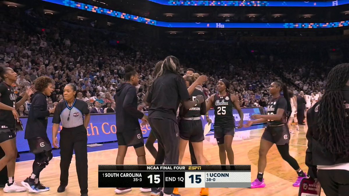 AGOT MAKEER WITH A BIG THREE TO TIE THE GAME AT THE END OF THE FIRST QUARTER 😤 Watch South Carolina-UConn on ESPN and the ESPN App 🏀