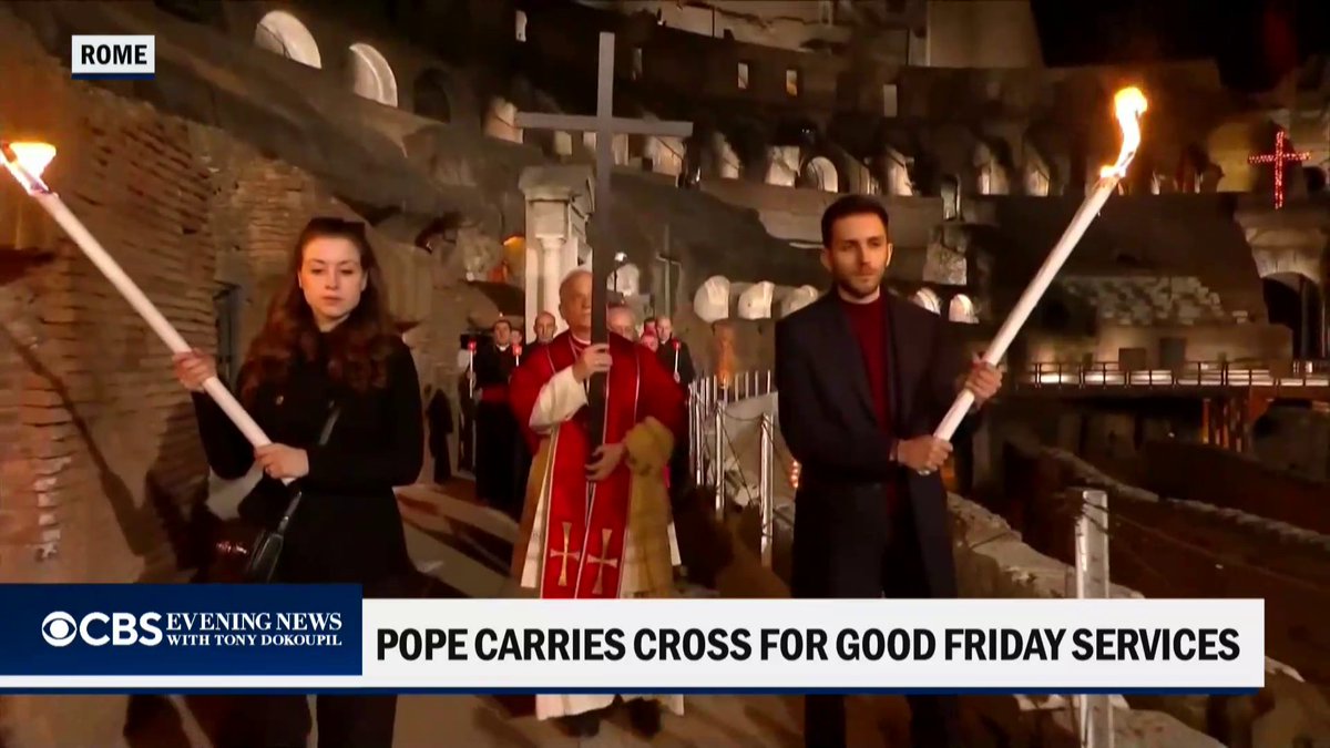 Pope Leo XIV carried the cross through all 14 stations during the Stations of the Cross at Rome’s Colosseum to mark Good Friday.