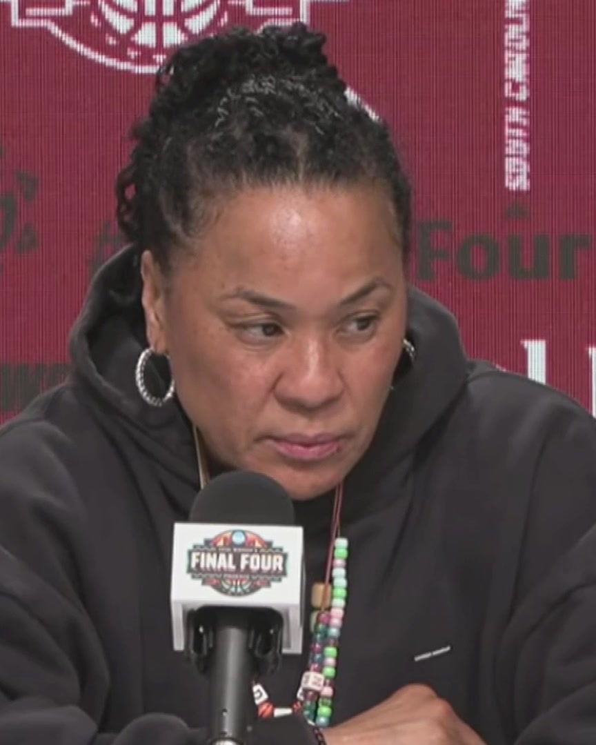 Dawn Staley was asked about Geno Auriemma's in-game comments to ESPN's Holly Rowe accusing Staley of calling referees "some names you don't want to hear" "I think that's a Geno question."