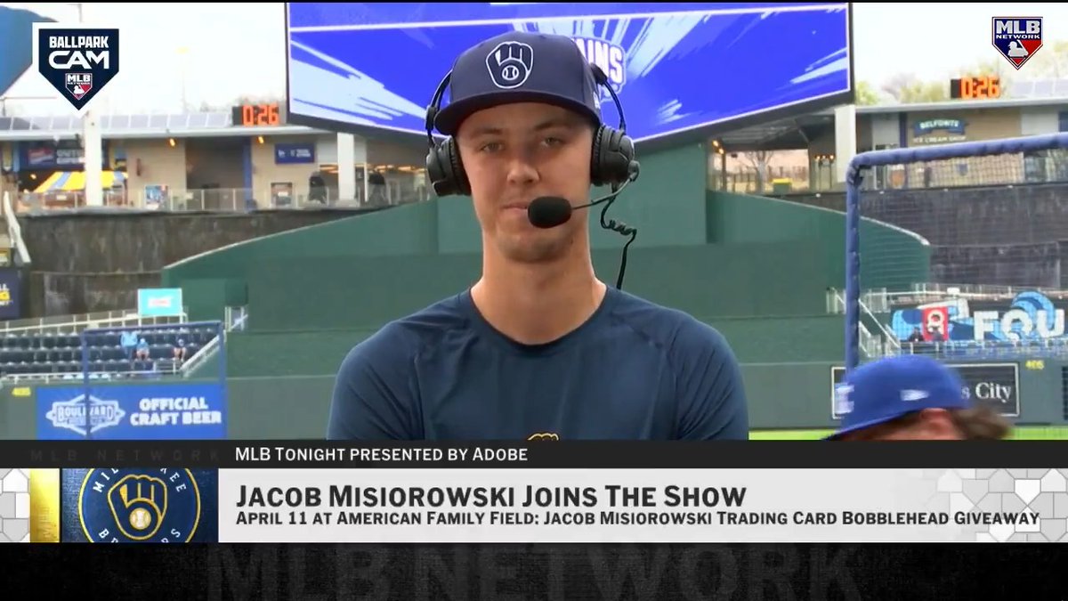 Happy 24th birthday, Jacob Misiorowski! The Milwaukee Brewers hurler joined us on #MLBTonight to talk about his upcoming bobblehead and why his main goal for this season is to throw 270 innings 👀