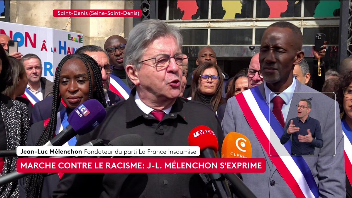 🔴 🗣 Marche contre le racisme : "Il n’y a pas deux catégories de Français : ce peuple est le nôtre, ce pays est le nôtre, ce lieu est le nôtre, cet homme est le nôtre", affirme le fondateur de LFI, Jean-Luc Mélenchon. #canal16