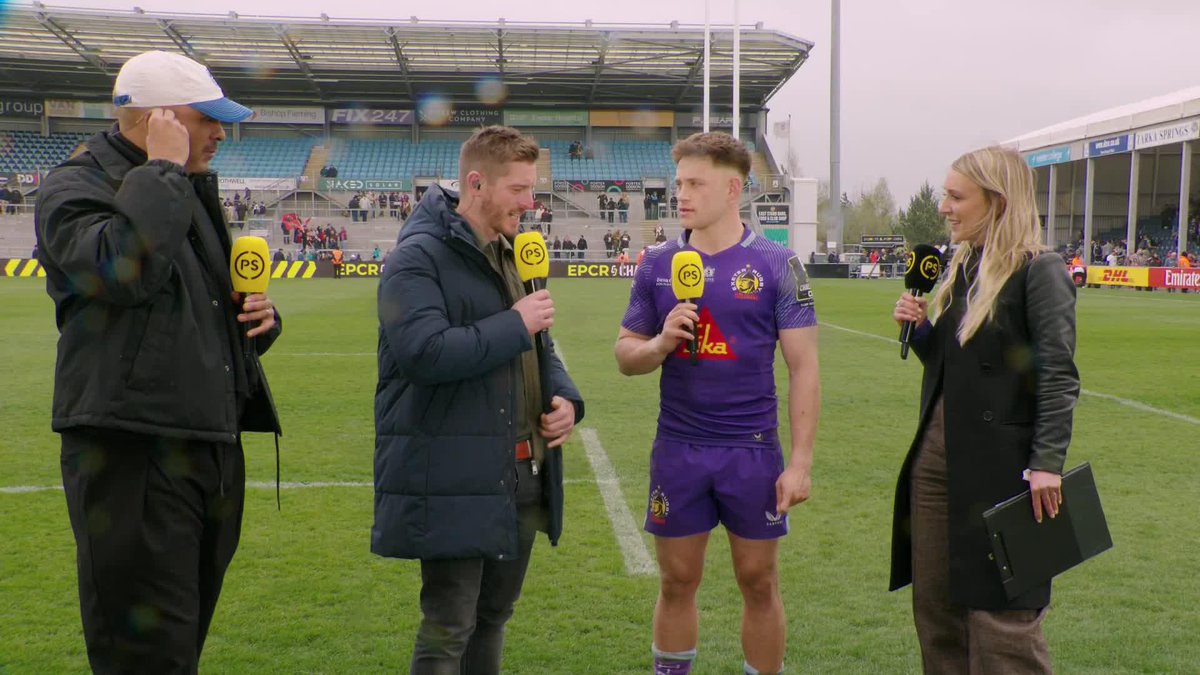 🟣 Exeter Chiefs' Stephen Varney reacts to a big win over Munster to book a Quarter-Final spot "We fight for each other, which is important" 🗣️ #ChallengeCupRugby