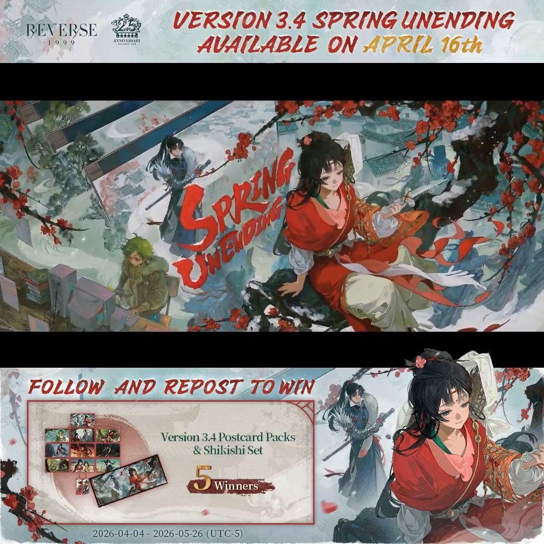 Version 3.4 Trailer - Spring Unending | Reverse: 1999 Should one pause and take in the moment as it is or spend their lifetime searching for a way through? Version 3.4 will be available on Apr. 16th (UTC-5). [Giveaway] 1. Follow Reverse: 1999 | Version 3.4 Available Now 2. RT trailer before May 26th
