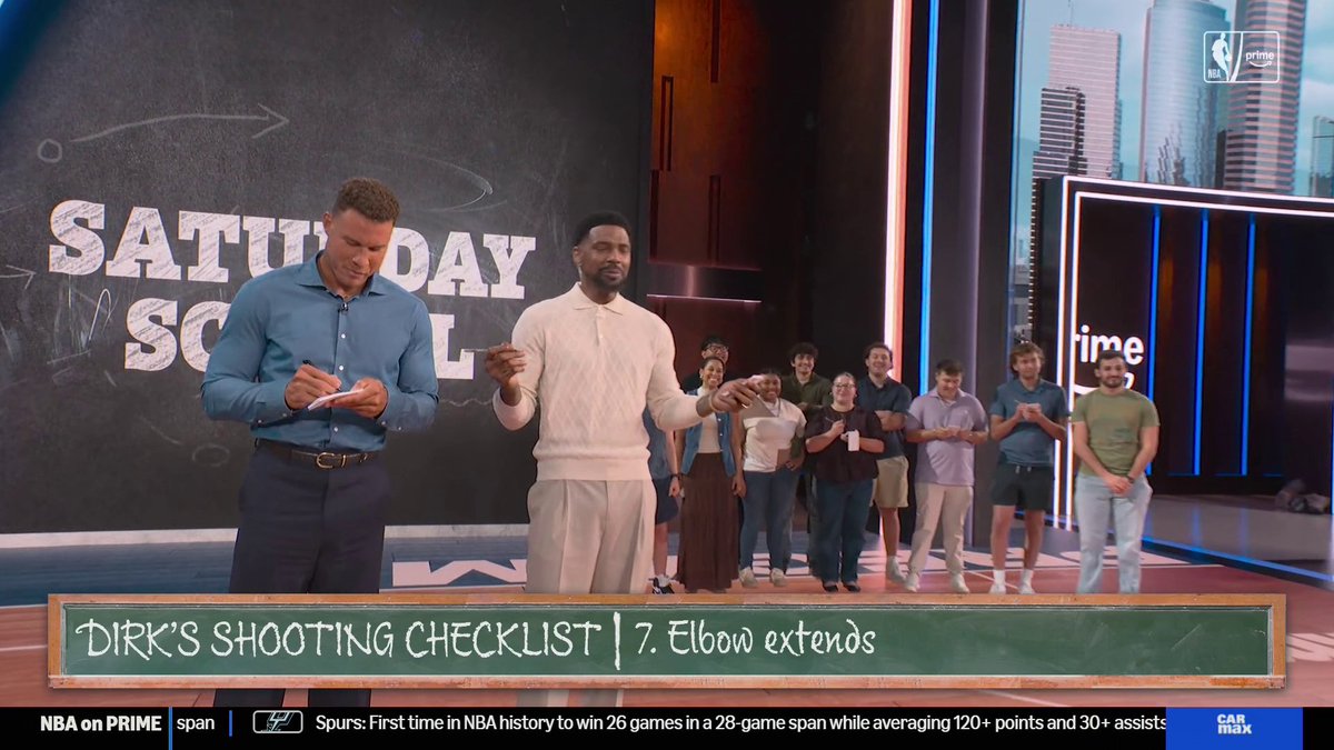Welcome back to Saturday School 📚 Professor Dirk's shooting checklist had Blake Griffin, Udonis Haslem &amp; the whole studio taking notes ✍️ (Dirk Nowitzki)