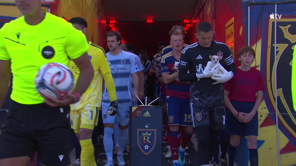The only thing better than walking out to the field to start the game? Walking out to the field to start the game while carrying puppies! // Real Salt Lake