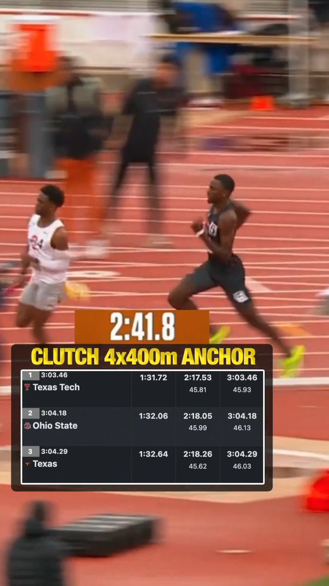 Clutch anchor by Desean Boyce to secure the #TexasRelays 4x400m win for Texas Tech