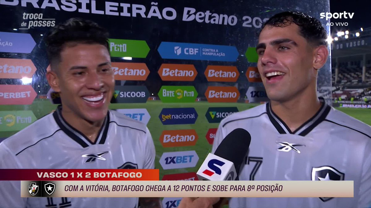 Villalba e Matheus Martins, autores dos gols da vitória do Botafogo sobre o Vasco, festejaram o resultado em entrevista pós-jogo. #futebol #vasco #botafogo #brasileirao