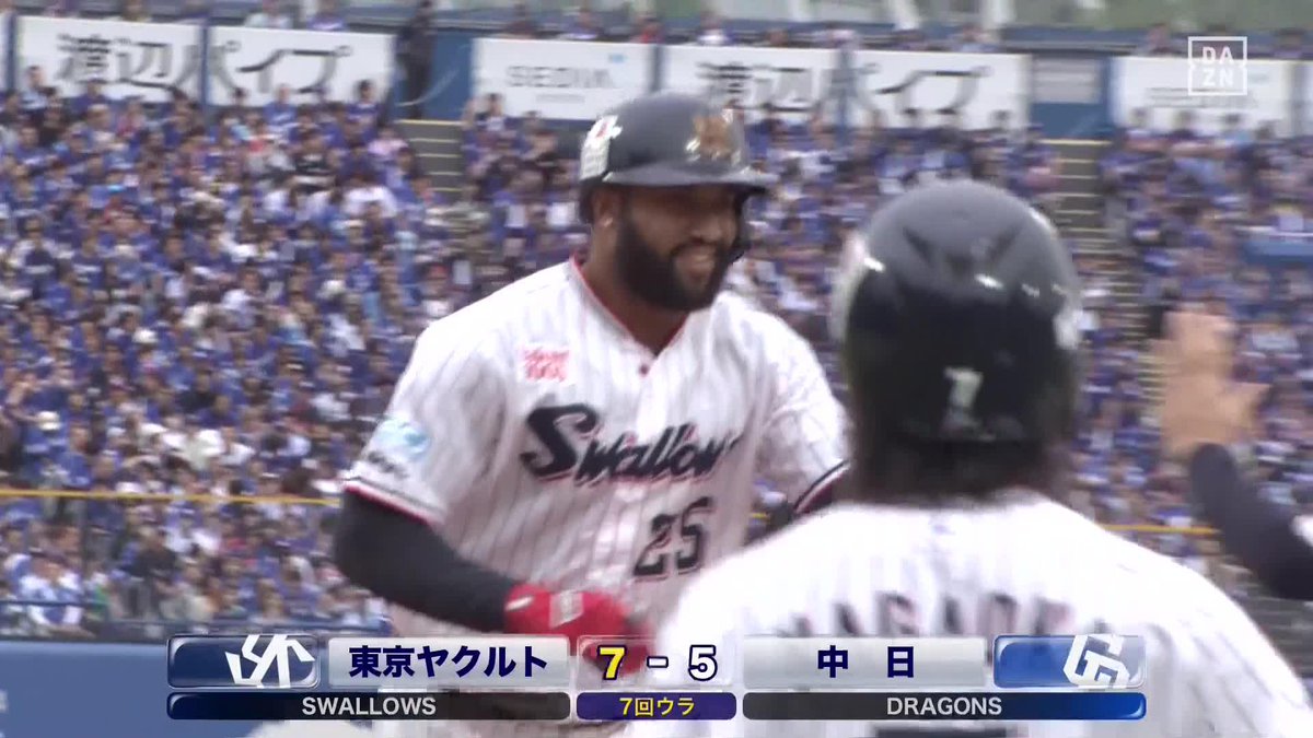 打って打って打ち勝つ スワローズ この回一挙7得点 サンタナ 確信の逆転3号2ラン ⚾️ヤクルト×中日 #swallows #だったらDAZN 野球専用パック「DAZN BASEBALL」 ✔ 月々2,300円（年間プラン・月々払い） ✔ 初月無料キャンペーン中（〜4/19まで） ▶ 視聴はこちら