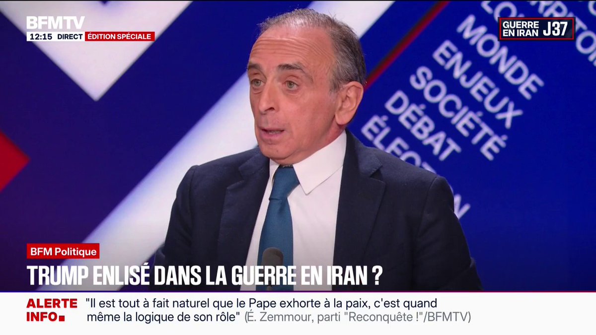 💬 Guerre au Moyen-Orient: "Je ne crois pas à ce qu'on appelle le droit international" ➡️ Éric Zemmour, président du parti Reconquête