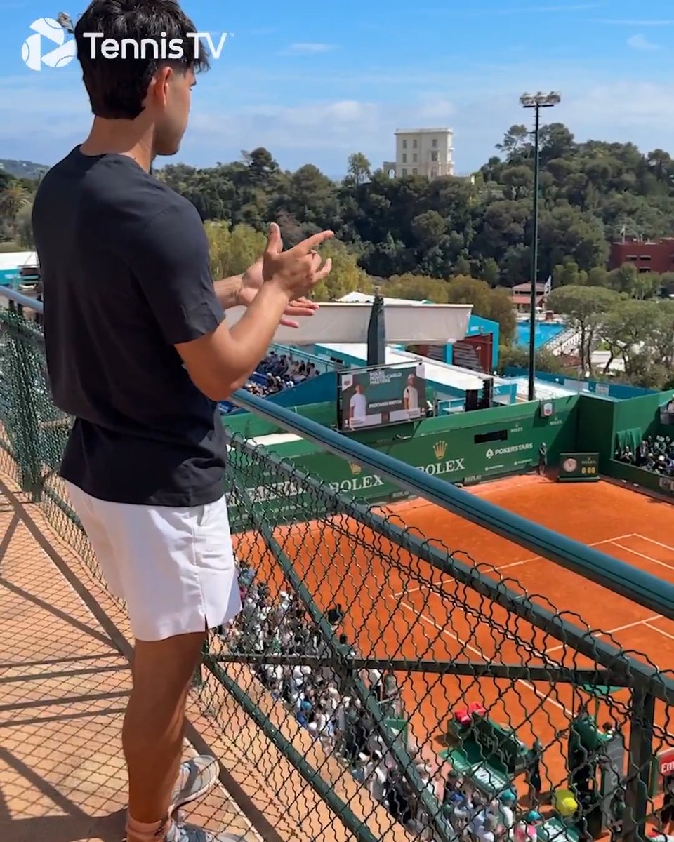 From one talent to another. 🥹 ❤️ World No. 1 Carlos Alcaraz stops by to pay respect to David Goffin, who bows out of the #RolexMonteCarloMasters for the final time!