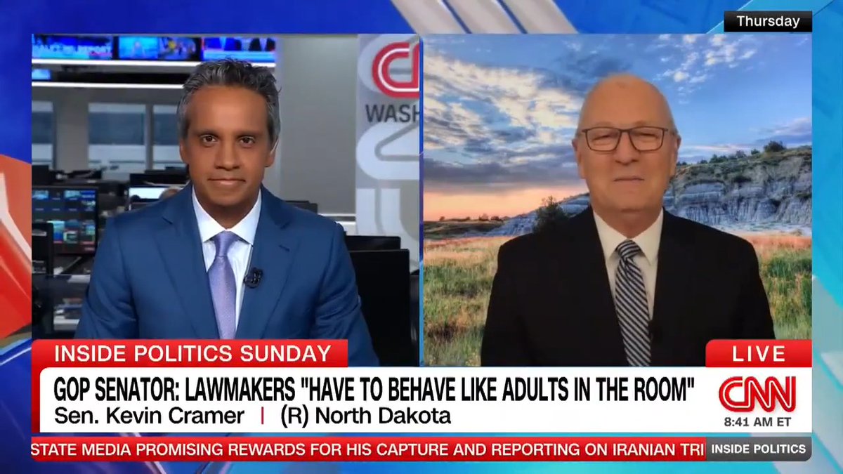 "At some point, the adults in the room have to behave like adults in the room, and I think that's what Senate Republicans and Democrats did last week," Republican Sen. Kevin Cramer tells Manu Raju. #InsidePolitics